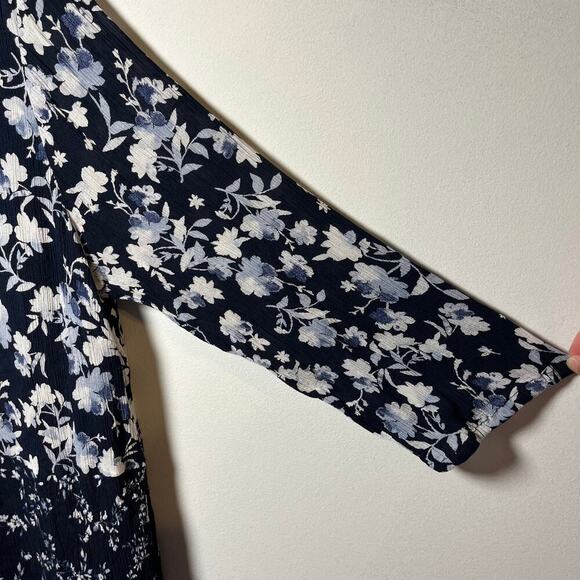 J Jill Floral Midi Dress Blue White Size XL Peasant Cottage Boho Feminine Casual - Picture 9 of 10